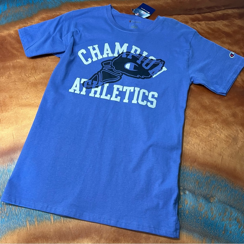 New Champion Blue athletic running shoe Graphic T-Shirt men’s size small